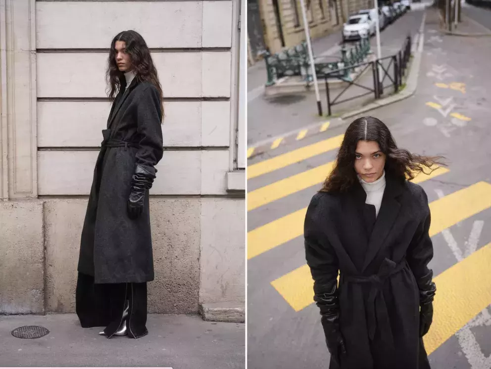 Kabát s česaným povrchem a vázacím páskem