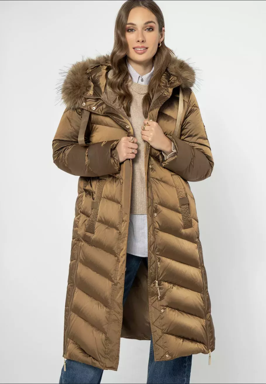 Dámský prošívaný péřový kabát z nylonu