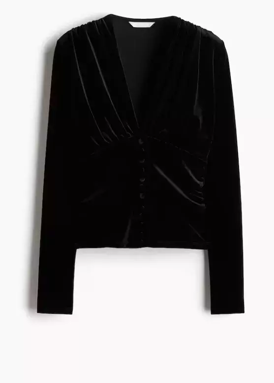 Řasený velurový top, H&M, 479 Kč