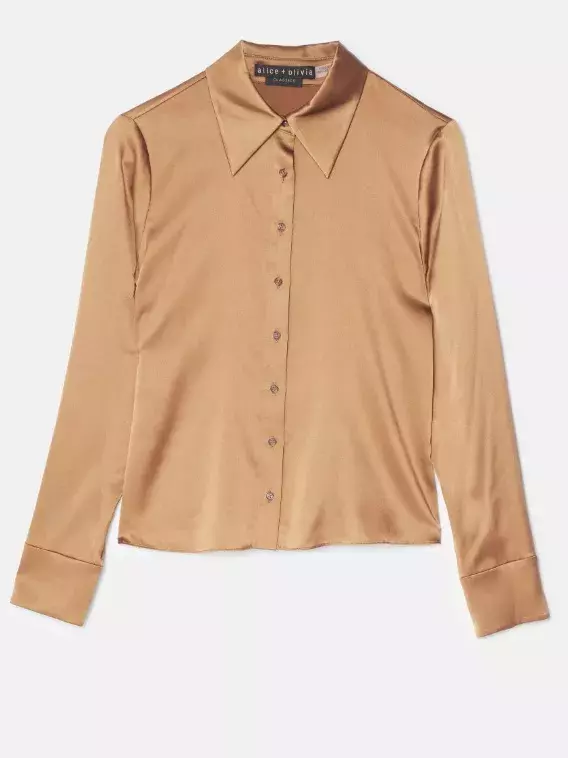 Saténová košile ve velbloudím odstínu, Alice + Olivia, 6 528 Kč