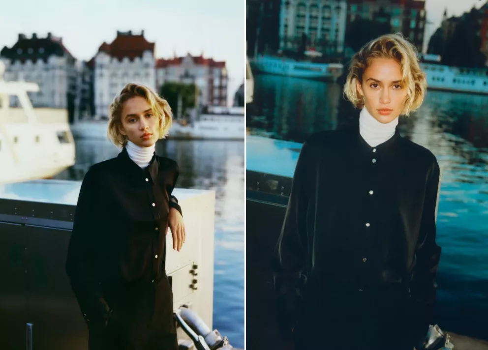 Černá saténová košile v kombinaci s rolákem