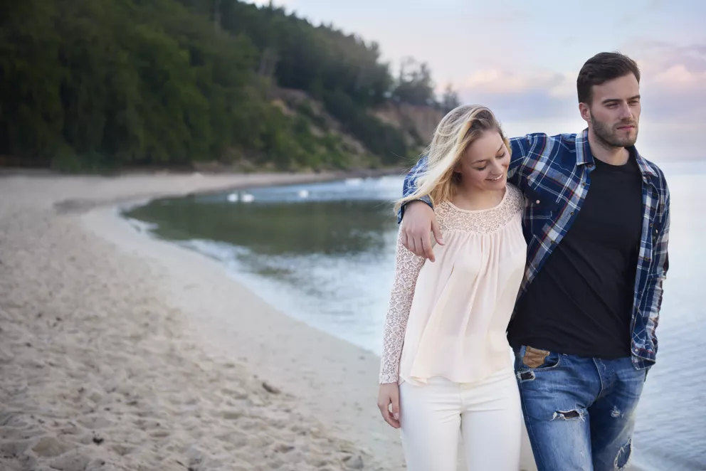 muž, žena, pláž, moře