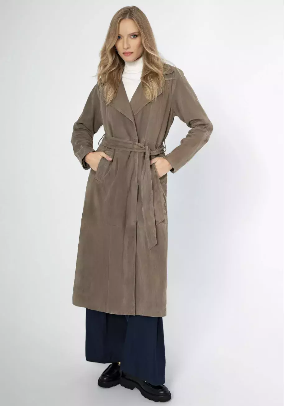 Dámský semišový kabát s páskem