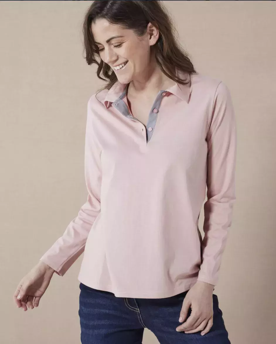 Dvoubarevné žerzejové polo tričko s dlouhými rukávy