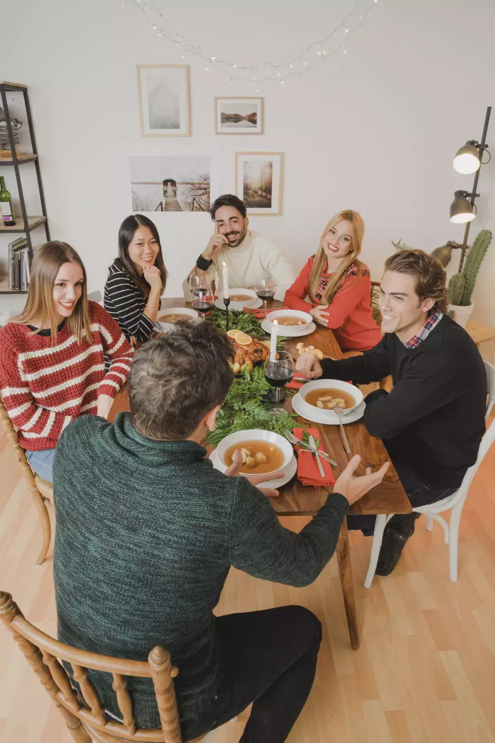 rodina, muži, ženy, jídlo, stůl