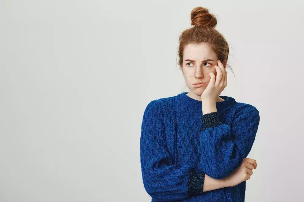 žena, smutek, ruka, pohled