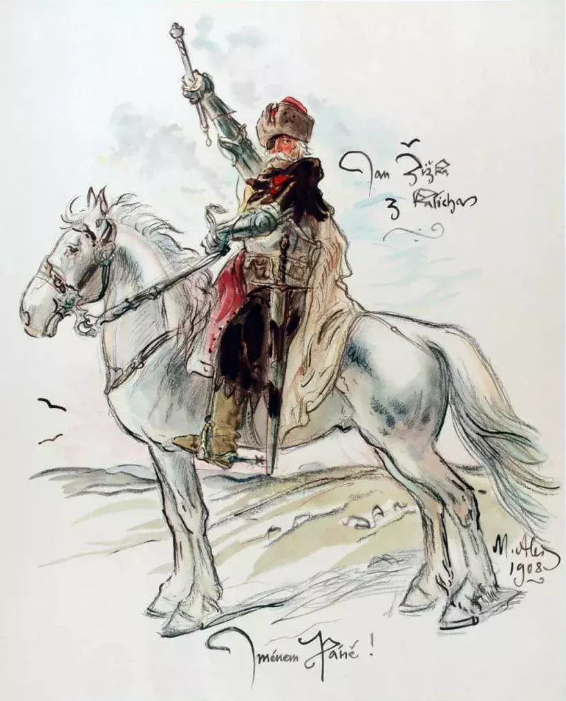 Vojvůdce Jan Žižka podle kresby Mikoláše Alše