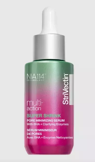 <p><strong>Super Shrink Pore sérum pro vyhlazení pórů, StriVectin, 1690 Kč</strong></p>

<p>Multifunkční matující přípravek viditelně minimalizuje rozšířené póry a černé tečky již po 3 dnech používání. Receptura s přírodní formou kyseliny salicylové a čisticích enzymů odstraňuje odumřelé buňky, uvolňuje póry a viditelně stahuje rozšířenou výstelku pórů. Současně vyhlazuje texturu pokožky a redukuje tvorbu mazu. </p>
