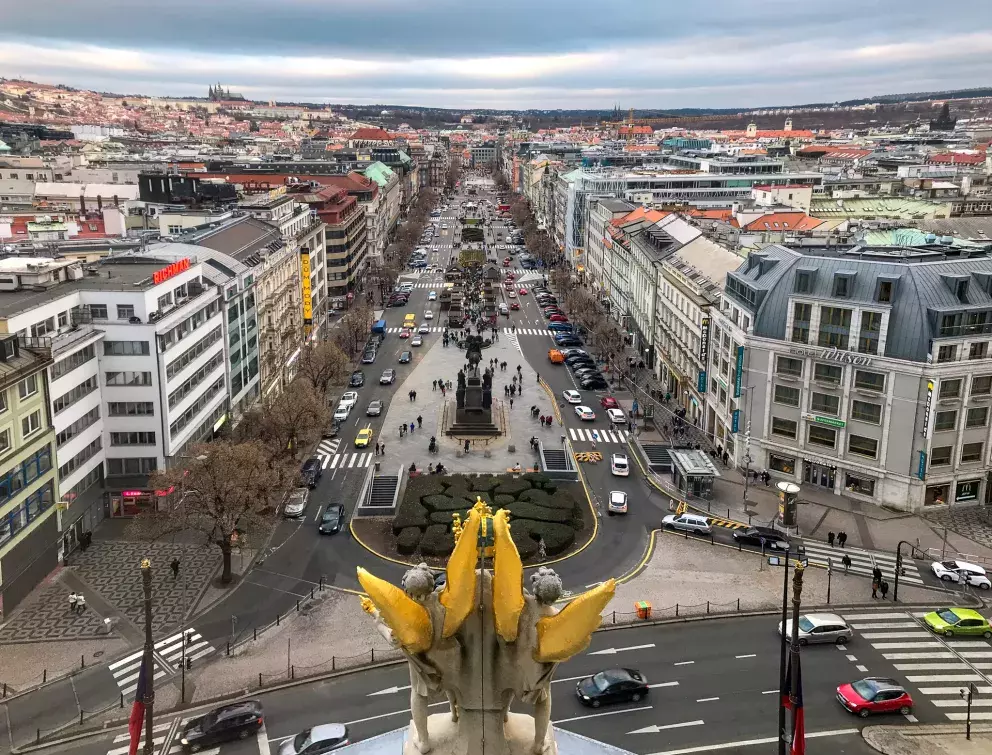 Pohled na Václavské náměstí z kupole Národního muzea