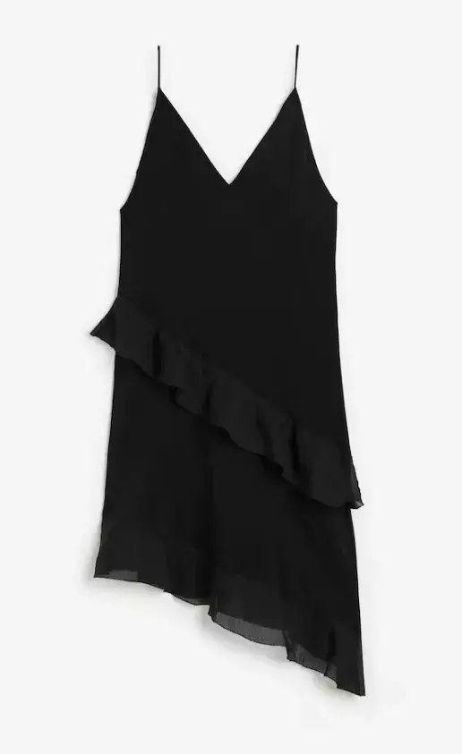 Saténové šaty slip dress s volánky, H&M, 1 299 Kč