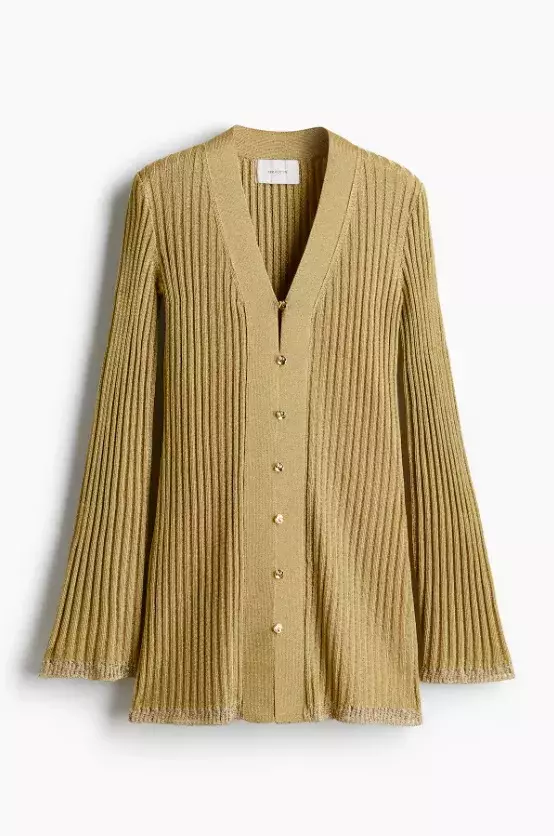 Třpytivý propínací svetr z žebrovaného úpletu, H&M, 1 459 Kč