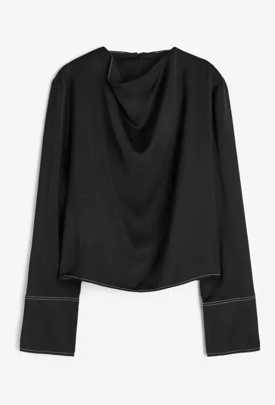 Saténová halenka s vodopádovým límcem, H&M, 599 Kč