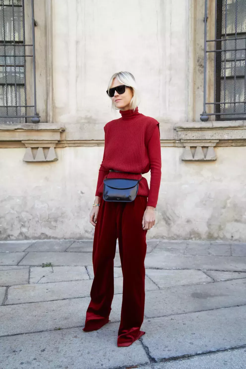 bordó velurové kalhoty