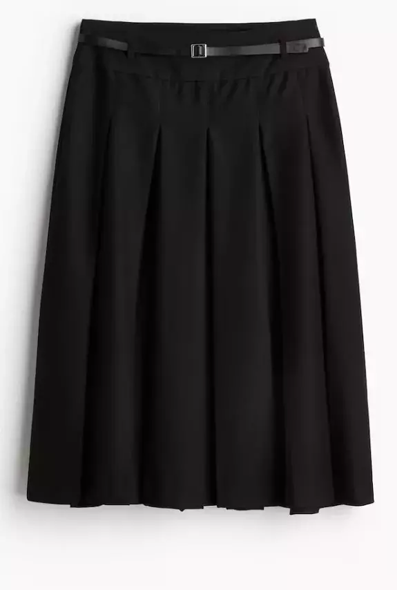 Skládaná midi sukně s páskem, H&M, 299 Kč