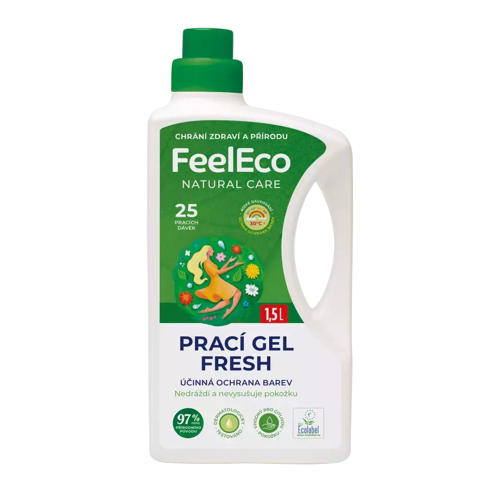 <p><strong>Prací gel Feel Fresh, FeelEco, 220 Kč</strong></p>

<p>Díky vysokému obsahu enzymů a unikátní směsi účinných složek odstraní špínu i při nízkých teplotách praní, a přitom šetrně pečuje o vlákna. Aktivní složky rostlinného původu jsou snadno biologicky odbouratelné. Stejně jako ostatní produkty FeelEco, i tento je šetrný k pokožce díky promyšlenému složení ji nedráždí, což ocení všichni s citlivou pokožkou a se sklony k alergiím.</p>
