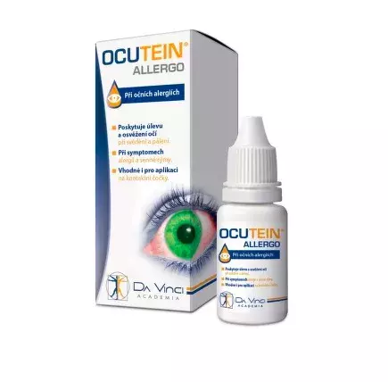<p><strong>OCUTEIN ALLERGO oční kapky, 189 Kč</strong></p>

<p>Pomáhají při alergickém svědění a pálení v očích. Poskytují úlevu a osvěžení očí při symptomech alergií a senné rýmy, Jsou vhodné i pro aplikaci na kontaktní čočky. Lze je užívat dlouhodobě kdykoliv během dne dle potřeby.</p>
