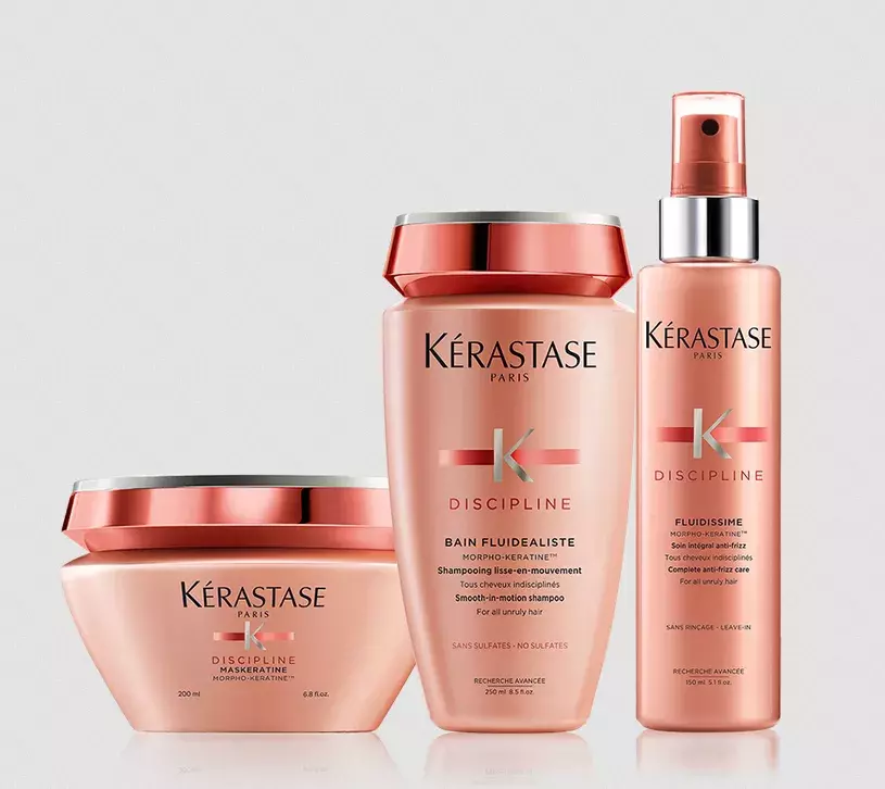 sada produktů pro uhlazení nepoddajných vlasů