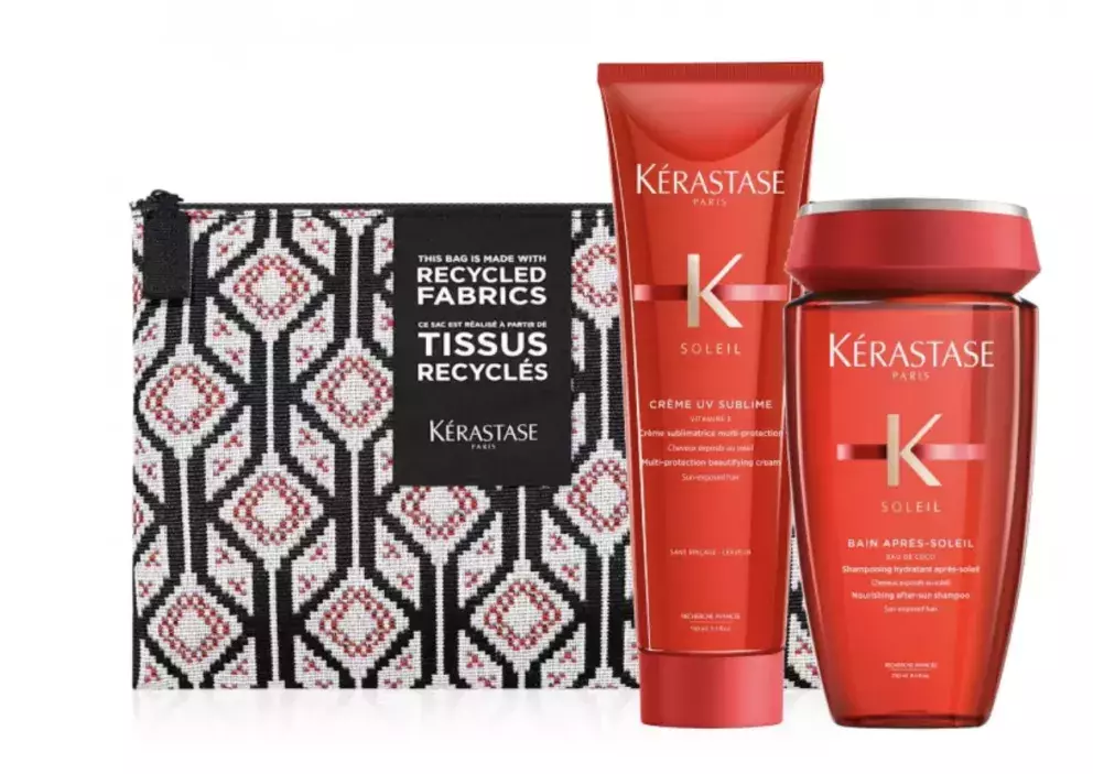 Sada šamponu a krému pro vlasy vystavené slunci Kérastase Soleil + kosmetická taška zdarma