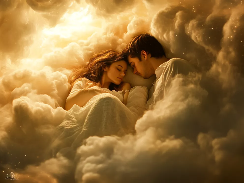 snílci, dva lidé ležící na obláčku