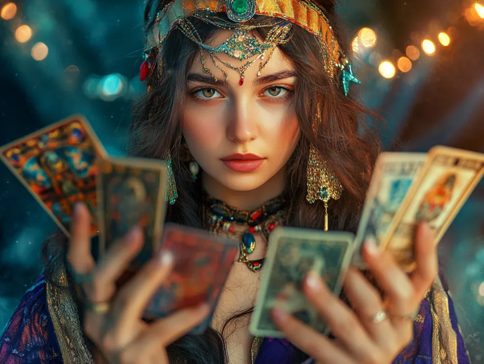 žena s tarotovými kartami