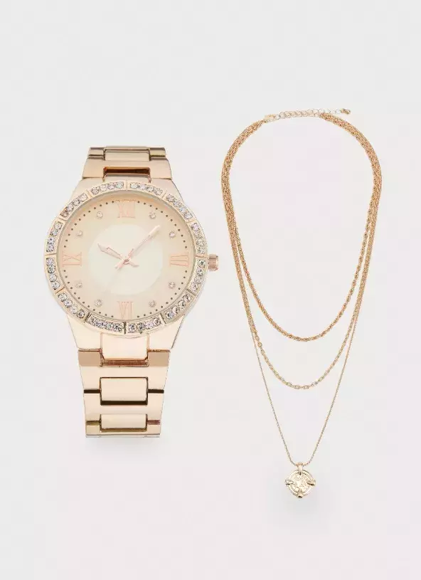 Set hodinek a náhrdelníku ve zlaté barvě, Anna Field, 760 Kč