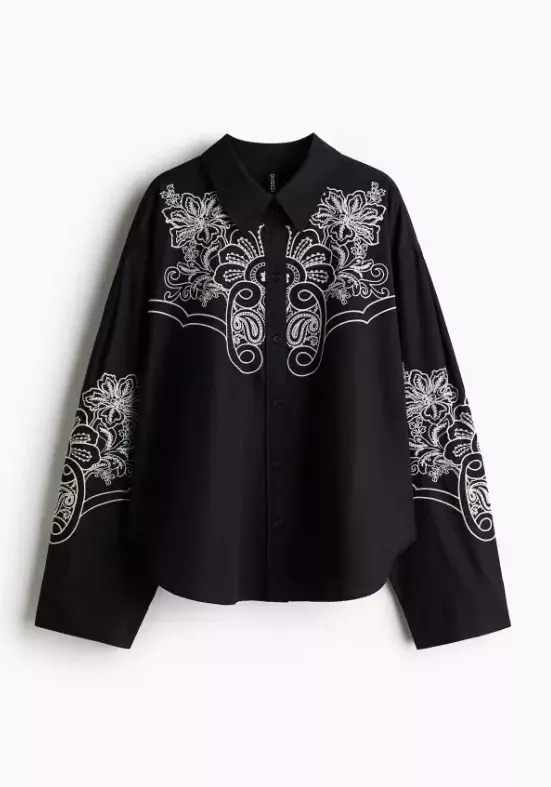 Oversized košile s výšivkou, H&M, 959 Kč