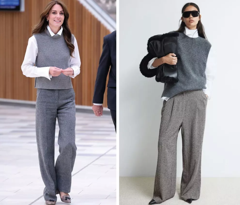 košile a šedé kalhoty