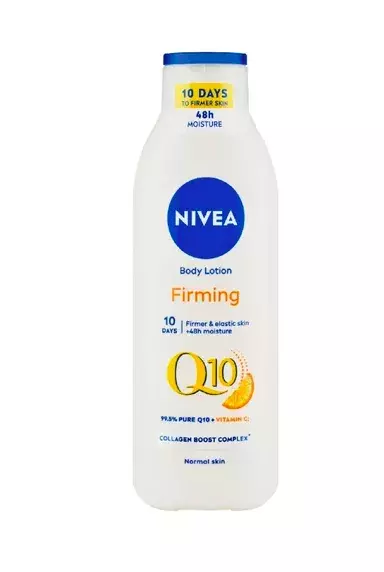 <p>Zpevňující tělové mléko Q10, Nivea, 199 Kč</p>
