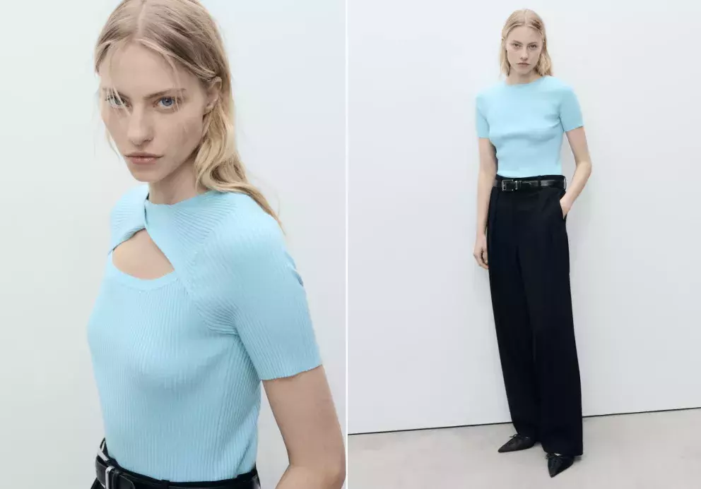 žebrovaný svetr s výstřihem