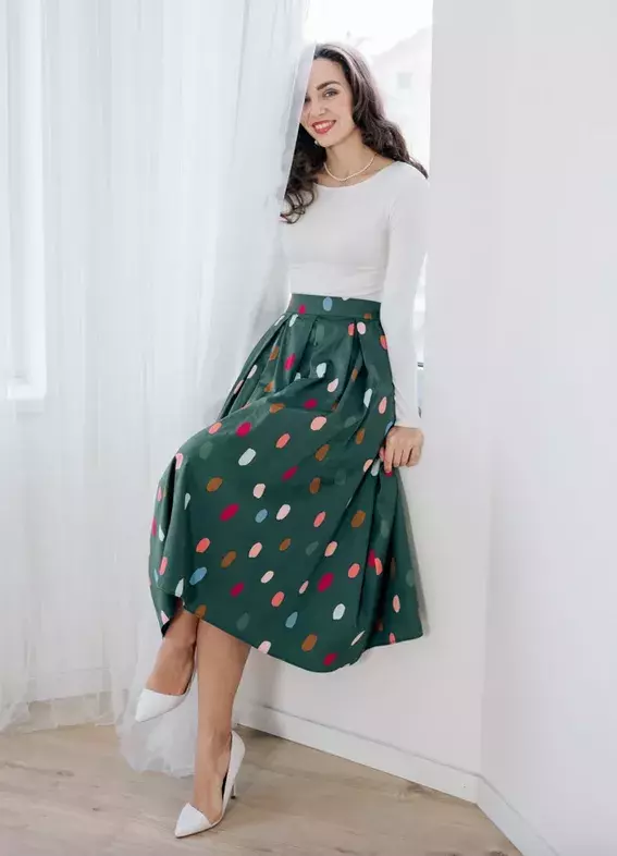 Sukně Marion zelená s puntíky 