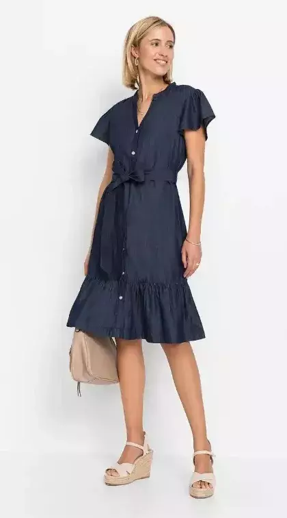 Áčkové denimové šaty s mašlí v pase, Bonprix, 899 Kč