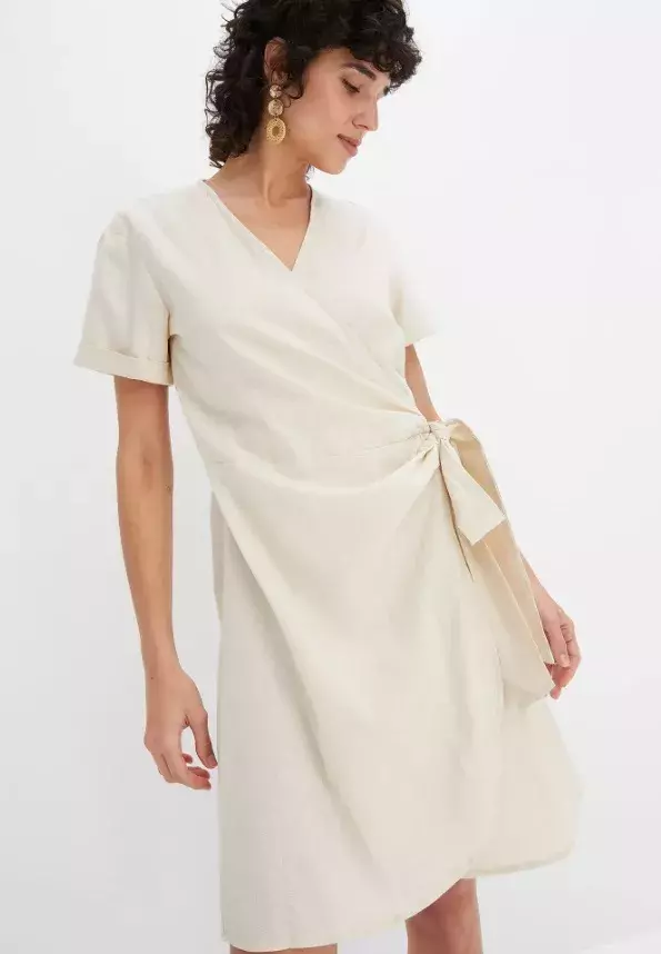 Zavinovací šaty ze vzdušné směsi lnu, Bonprix, 899 Kč