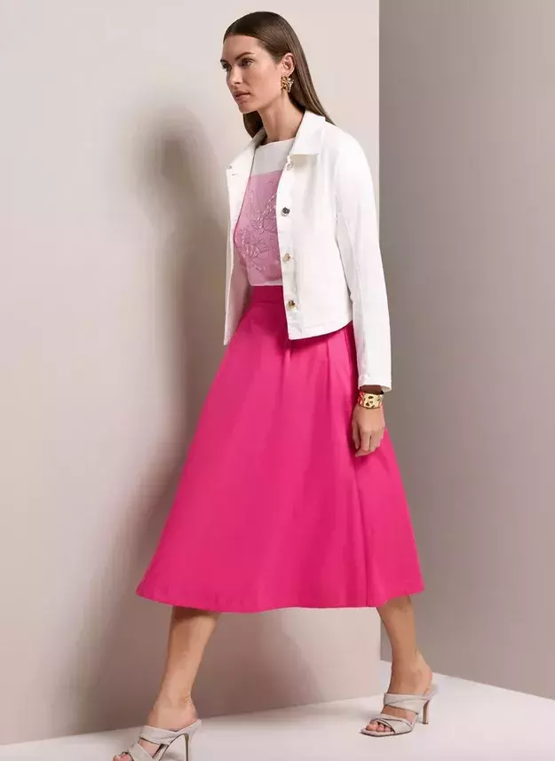 Popelínová midi sukně s elastickým pasem a průhmatovými kapsami 2.499