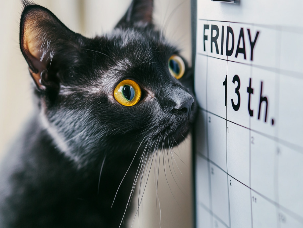 kočka a list v kalendáři pátek 13.