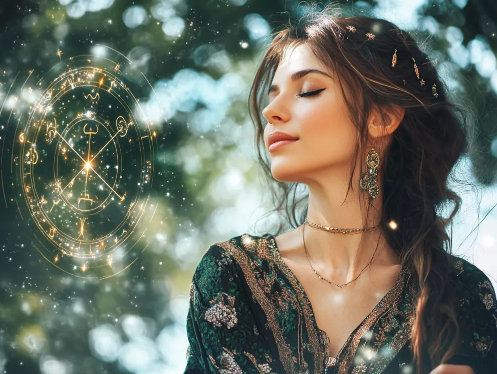 žena se symboly zodiacu