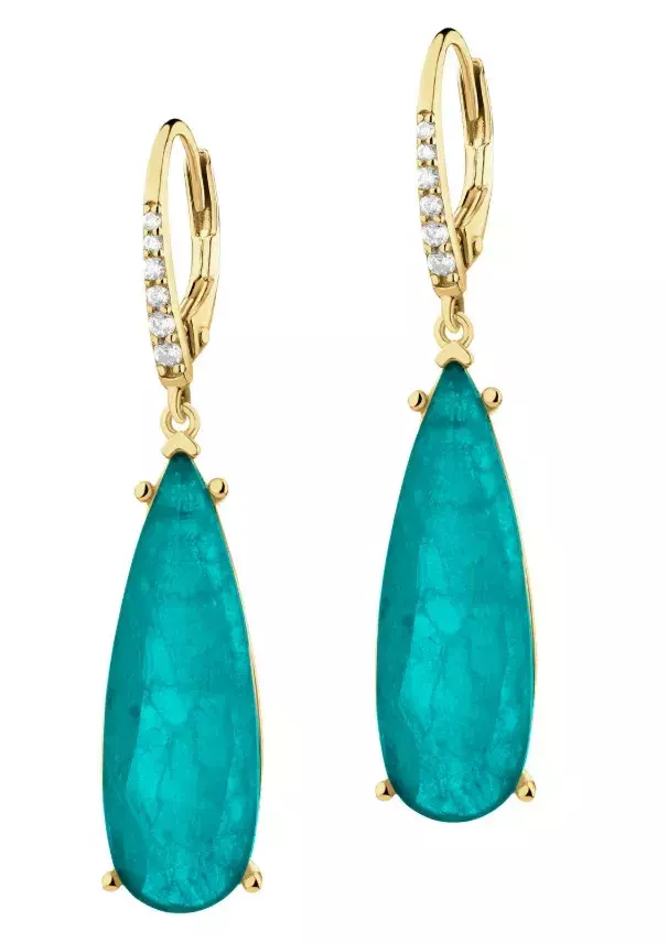 Pozlacené stříbrné náušnice se zirkony a broušeným sklem, Apart, 2 090 Kč