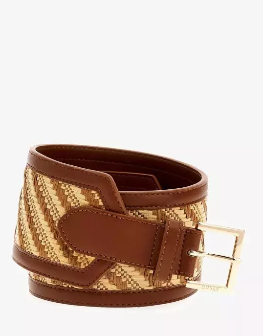 Kožený opasek s přírodním vyplétáním, Guess, 1 393 Kč