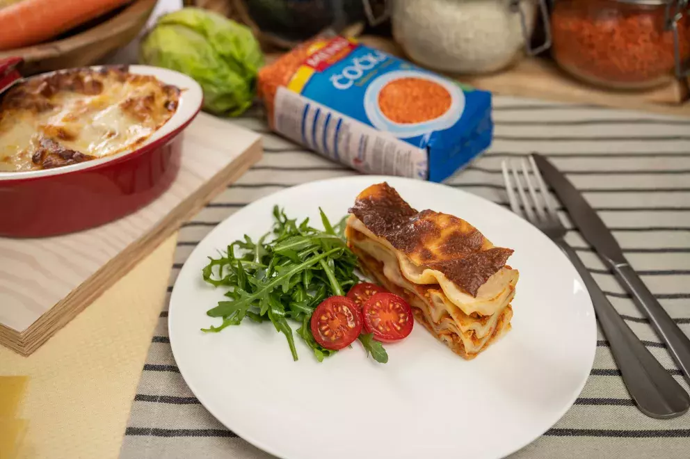 Lasagně s čočkovým ragú