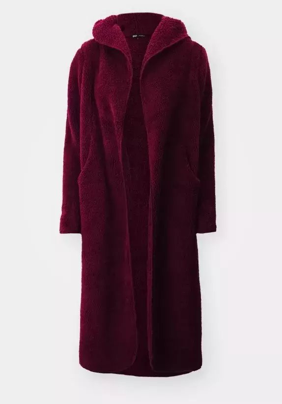 Plyšový kabát v odstínu burgundy, ONLY, 816 Kč