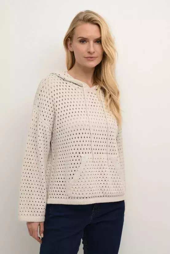 Perforovaná mikina s kapsou a kapucí, Cream, 824 Kč