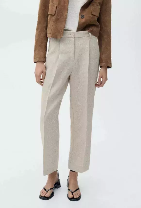 Béžové kalhoty s vysokým pasem, Mango, 799 Kč