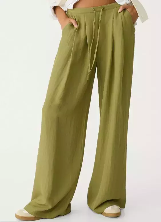 Lněné letní kalhoty s volnými nohavicemi, Stradivarius, 489 Kč