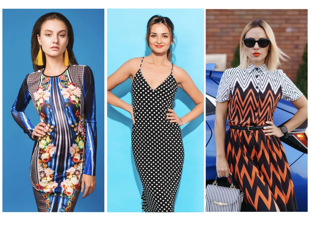 geometrické vzory na šatech