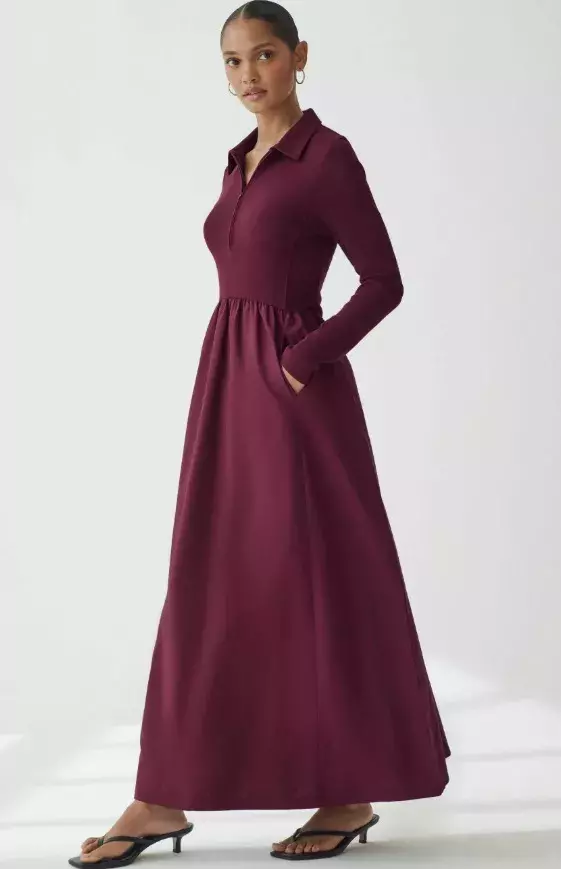 Vínové šaty s dlouhým rukávem, Next, 1 070 Kč