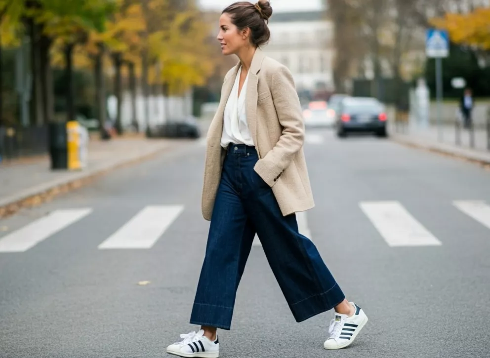 žena v širokých džínách