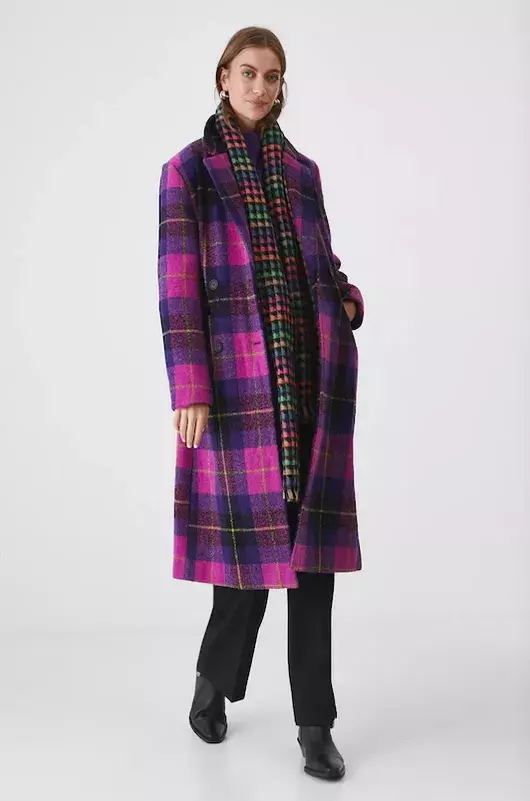 Kabát s příměsí vlny dámský kostkované