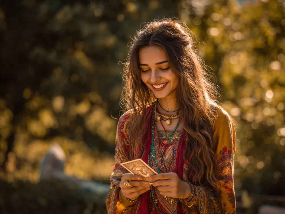 krásná dívka s tarotovými kartami