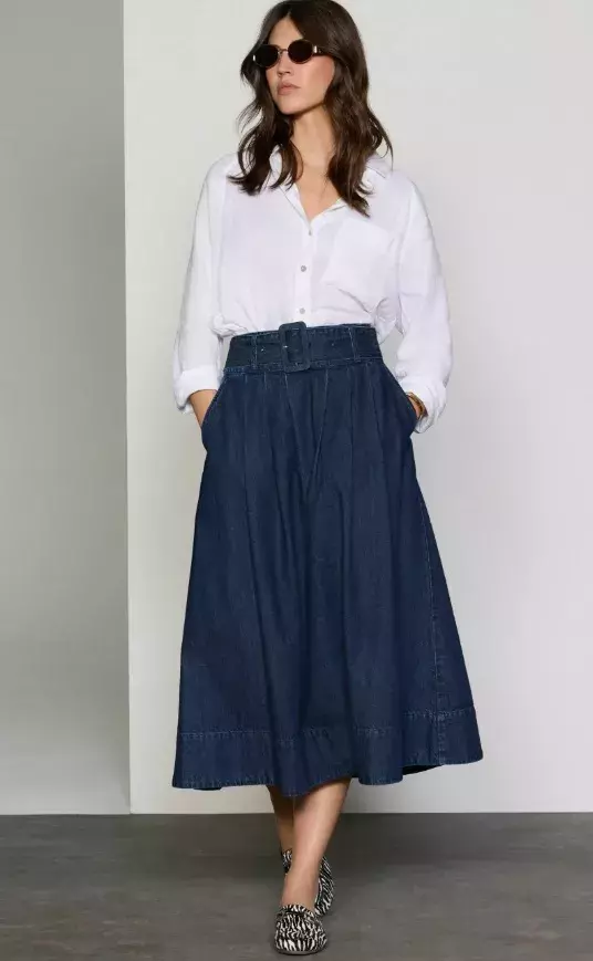 Džínová áčková sukně s vysokým pasem, Next, 1 638 Kč