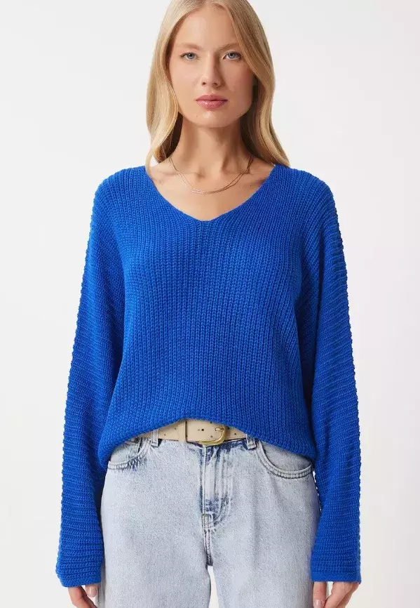 Sytě modrý oversized svetr, Happiness İstanbul, 539 Kč