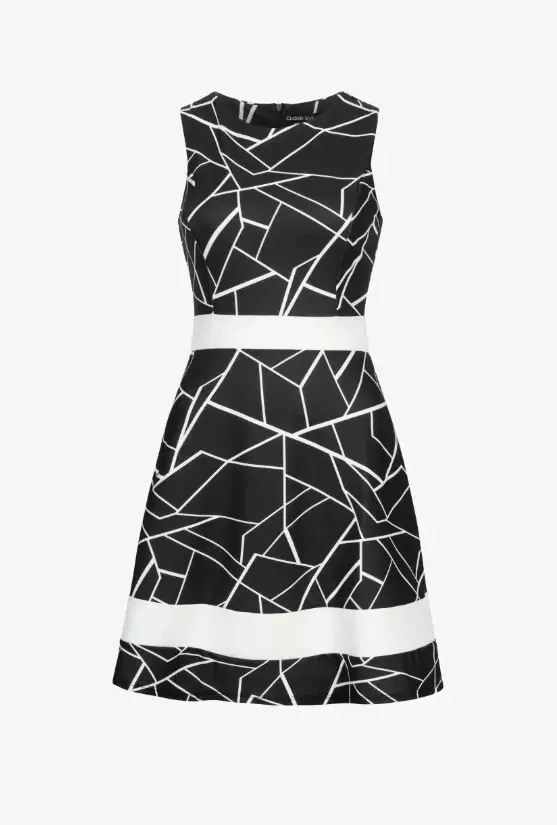 Áčkové šaty se zvýrazněným pasem a geometrickým vzorem, Cloud 5ive, 900 Kč
